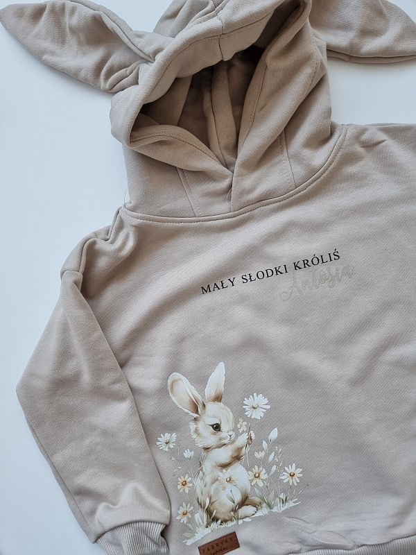 Bluza z uszami zająca beżowa mały słodki króliś Antosia rozmiar 110
