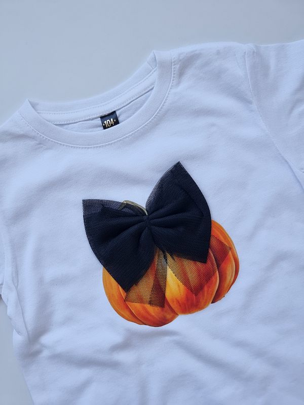 Koszulka biała krótki rękaw dynia z kokardą rozmiar 104
