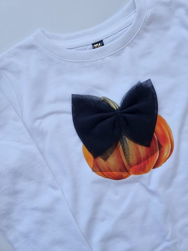 Koszulka biała długi rękaw dynia z kokardą rozmiar 104