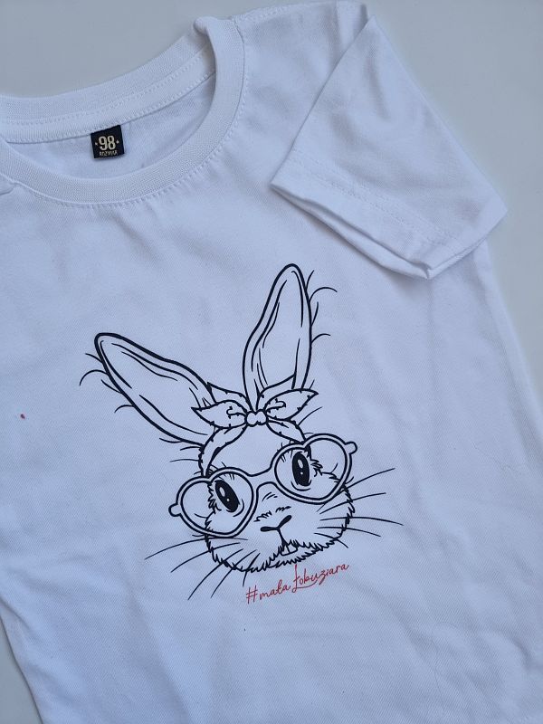 Koszulka biała krótki rękaw króliczek rozmiar 98