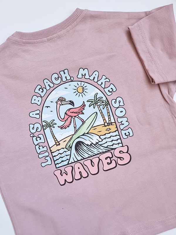 Koszulka brudny róż krótki rękaw nadruk dwustronny rozmiar 92