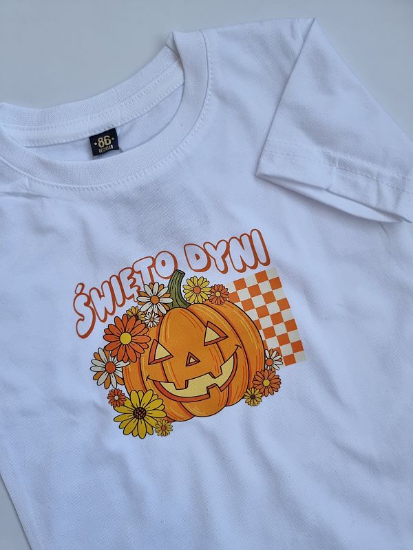 Koszulka biała krótki rękaw święto dyni rozmiar 86