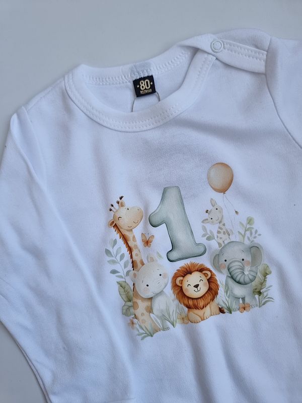 Body białe długi rękaw zwierzątka na roczek rozmiar 80