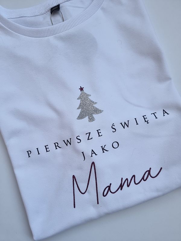 Koszulka biała damska pierwsze swieta jako mama rozmiar oversize