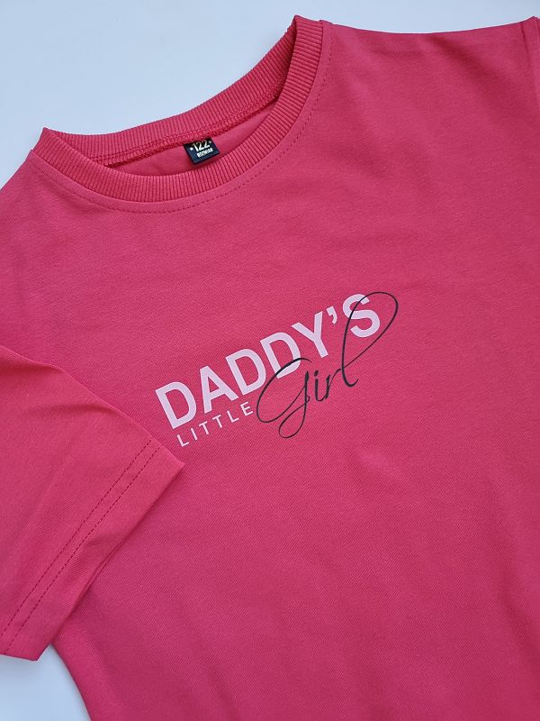Koszulka koralowa krótki rękaw daddy's little girl rozmiar 122