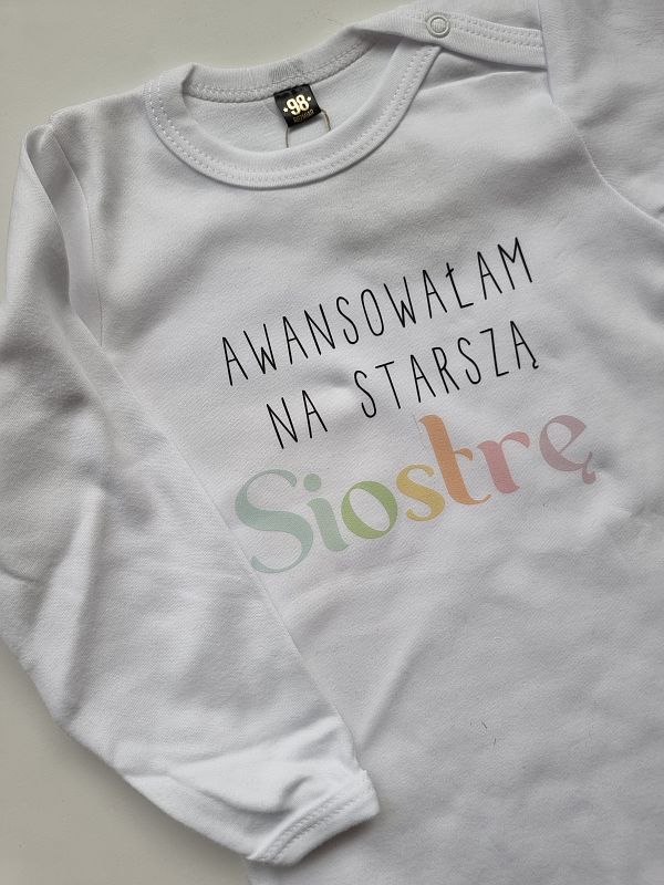 Body białe długi rękaw awansowałam na staszą siostrę rozmiar 98