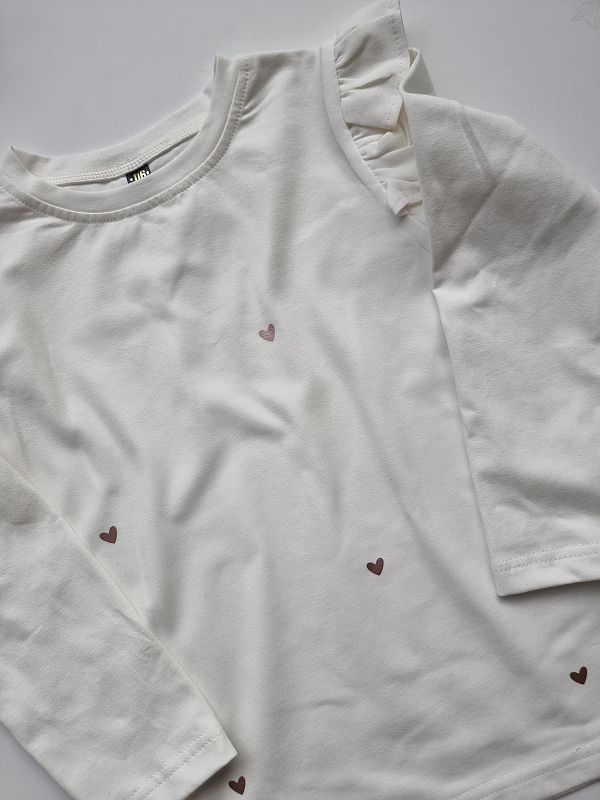 Koszulka ecru długi rękaw perłowe serduszka rozmiar 116