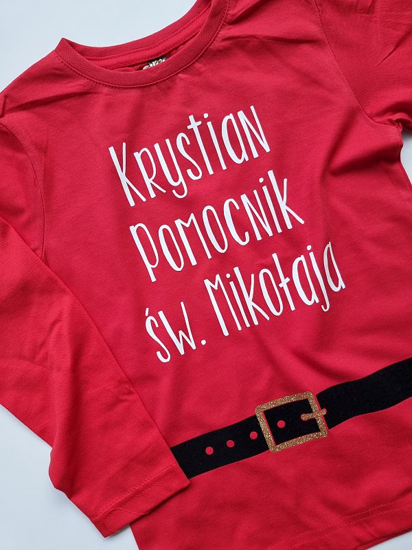 Koszulka czerwona długi rękaw pomocnik świętego Mikołaja Krystian rozmiar 122