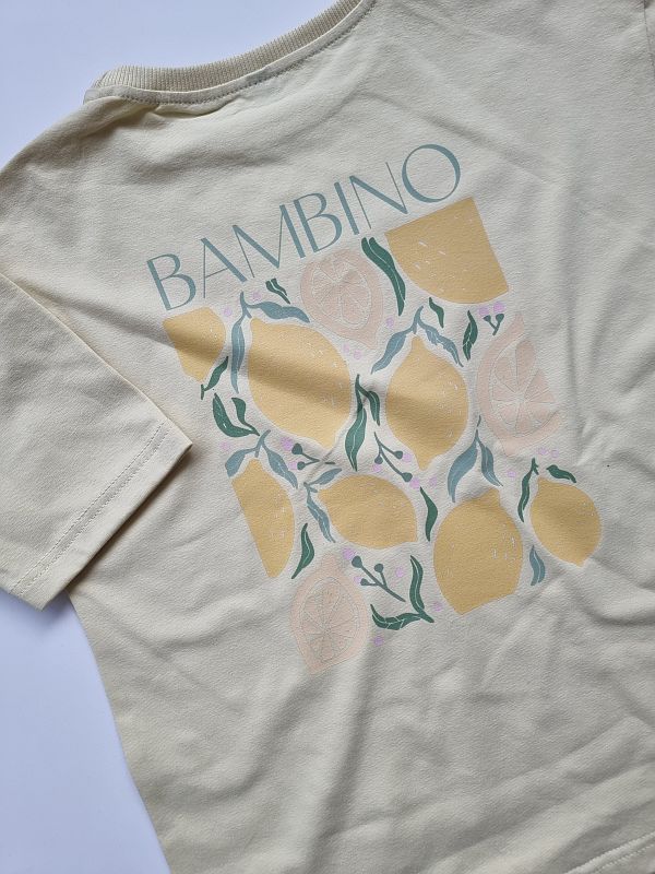 Koszulka masełkowa krótki rękaw nadruk na pleach bambino rozmiar 128