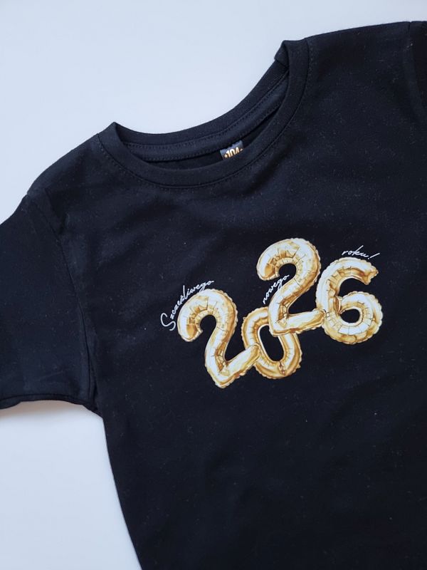 Koszulka czarna krótki rękaw szczęśliwego nowego roku 2026 rozmiar 104