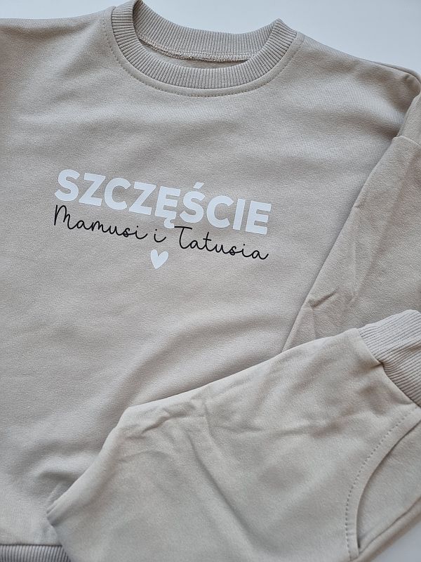 Komplet beżowy bluza + spodnie dresowe szczęście mamusi i tatusia rozmiar 104