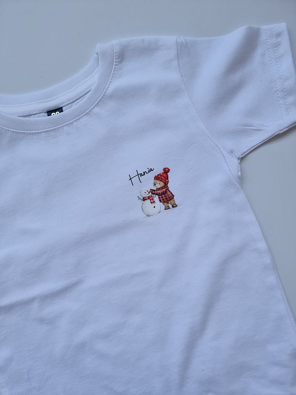 Koszulka biała krótki rękaw dziewczynka z bałwanem Hania rozmiar 98