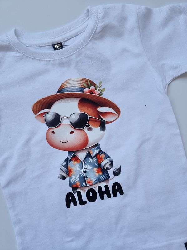 Koszulka biała krótki rękaw krówka aloha rozmiar 98