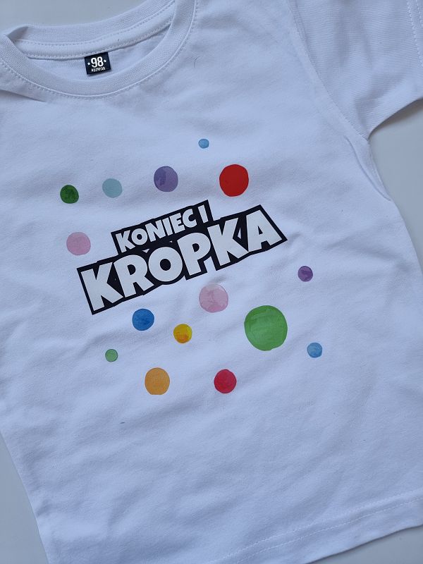 Koszulka biała krótki rękaw koniec i kropka rozmiar 98