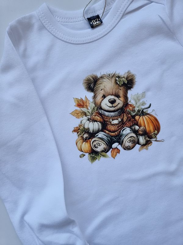 Body białe długi rękaw miś retro z dynią rozmiar 92