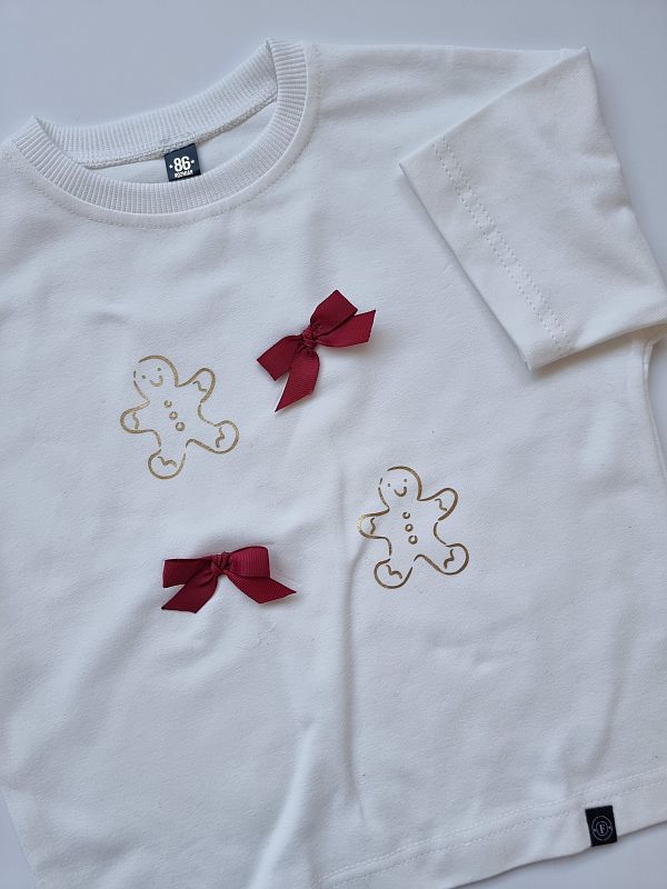 Koszulka ecru pierniczki z kokardkami rozmiar 86