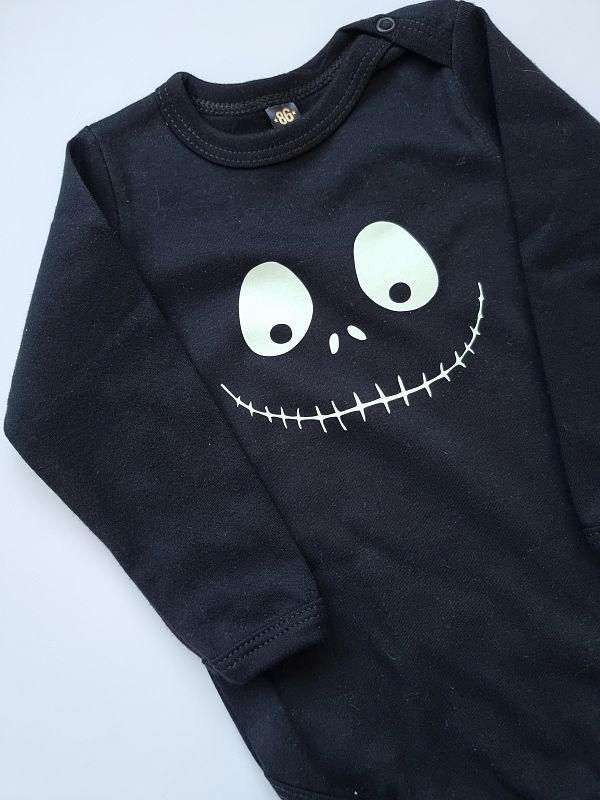 Body czarne długi rękaw halloweenowa buzia świecąca w ciemności rozmiar 86
