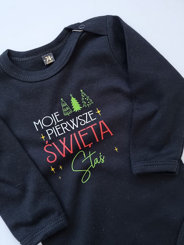 Body czarne długi rękaw moje pierwsze święta Staś rozmiar 74