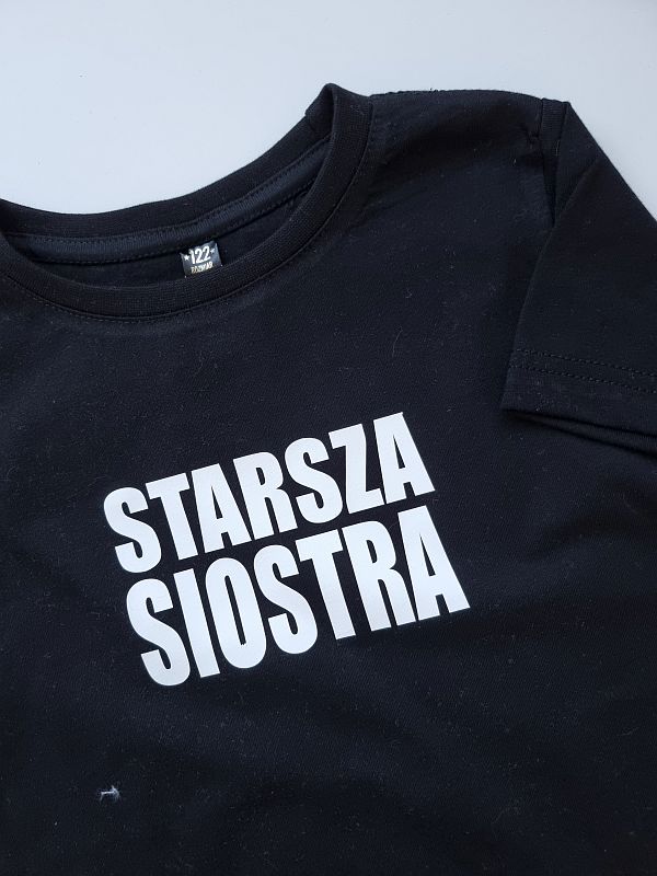 Koszulka czarna krótki rękaw starsza siostra rozmiar 122
