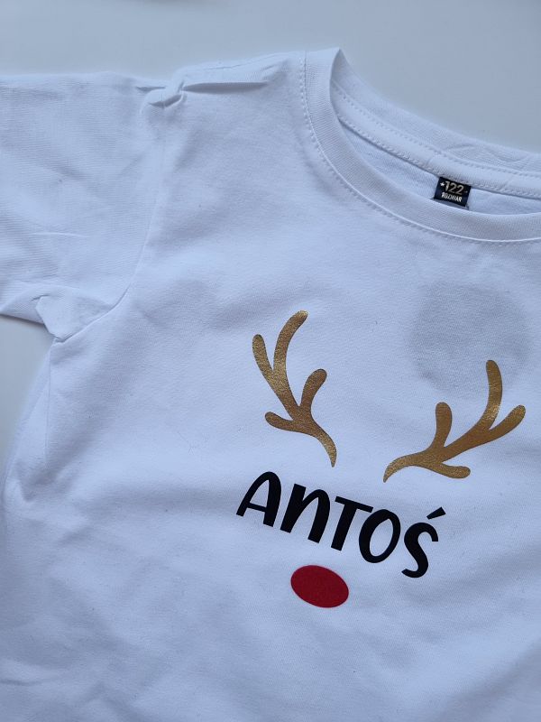 Koszulka biała krótki rękaw renifer Antoś rozmiar 122