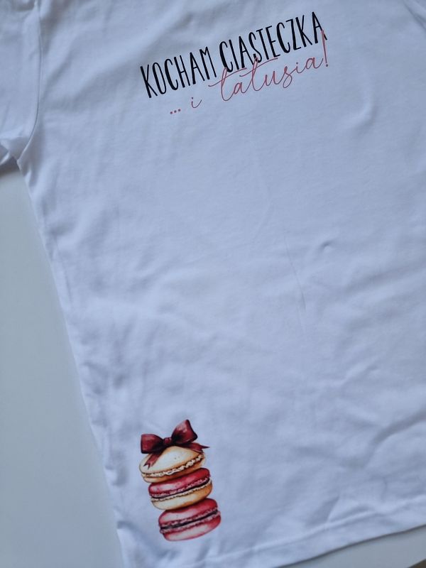 Koszulka biała krótki rękaw kocham ciasteczka i tatusia rozmiar 158