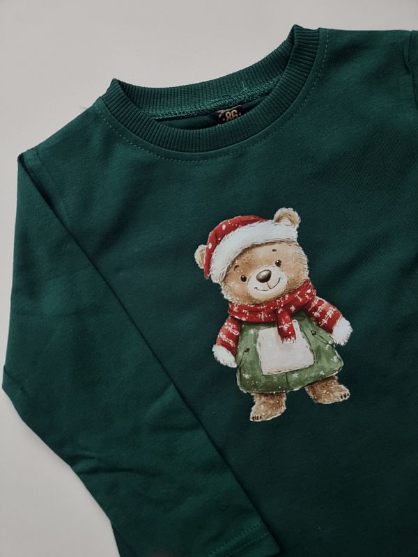 Koszulka zielona długi rękaw świąteczny miś rozmiar 86