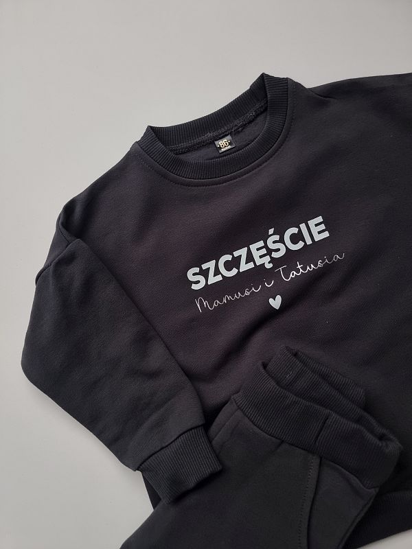 Komplet grafitowy bluza + spodnie szczęście mamusi i tatusia rozmiar 86