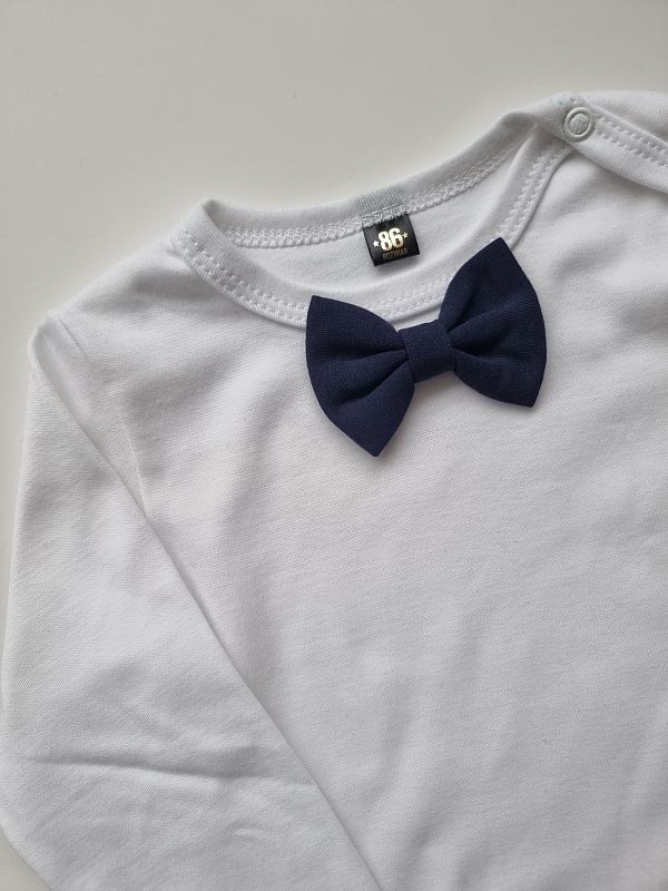 Body białe długi rękaw granatowa mucha rozmiar 86