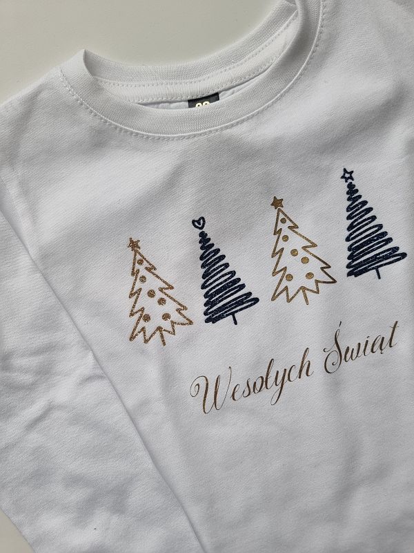 Koszulka biała długi rękaw choinki rozmiar 86