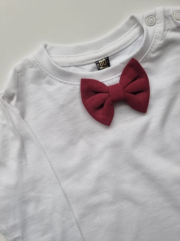 Koszulka biała długi rękaw bordowa mucha rozmiar 80