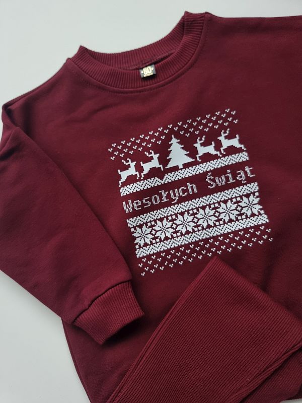 Komplet bordowy bluza + getry prążek świąteczny sweterek rozmiar 80