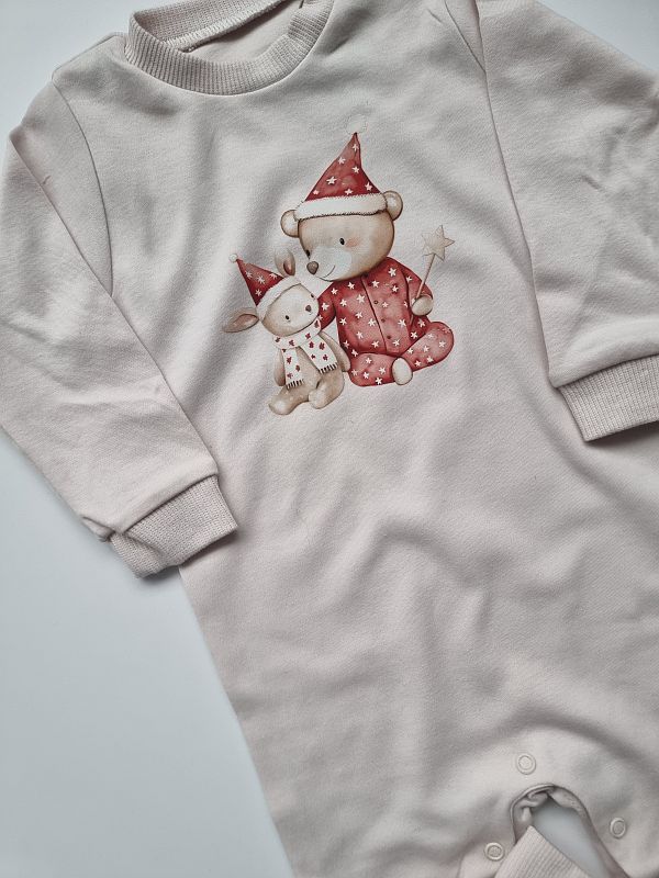 Pajac bez stópek beżowy świąteczni przyjaciele rozmiar 74