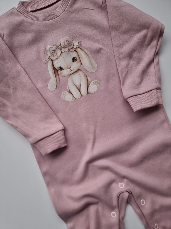 Pajac bez stópek brudny róż królik w wianku rozmiar 74