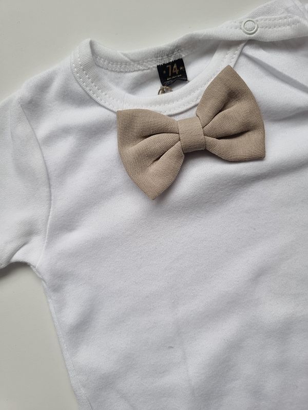 Body białe krótki rękaw bezowa mucha rozmiar 74