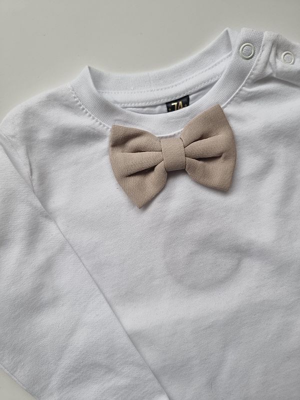 Koszulka biała długi rękaw jasnobeżowa mucha rozmiar 74