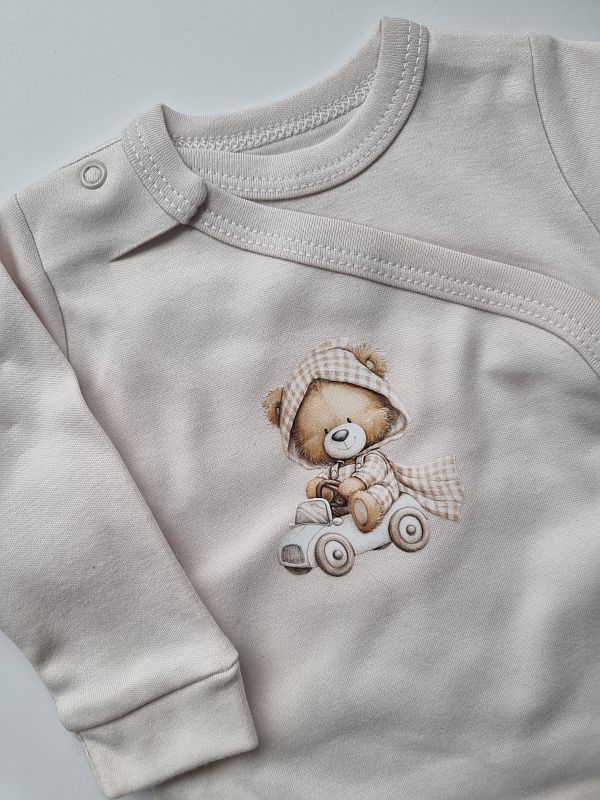 Body kopertowe beżowe długi rękaw miś w samochodzie rozmiar 62