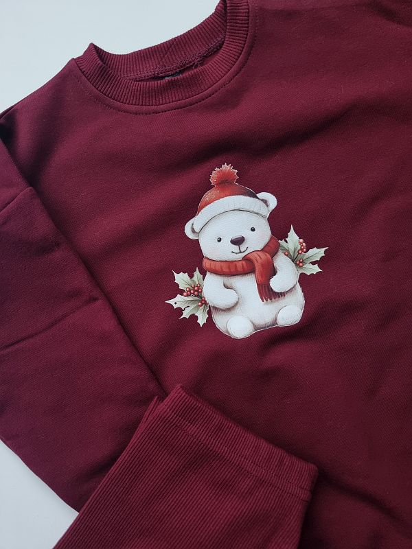 Komplet bordowy bluza + getry prążek miś polarny rozmiar 116
