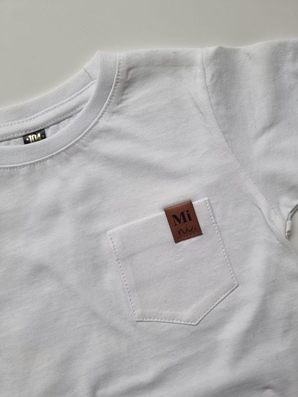 Koszulka biała krótki rękaw kieszonka mini rozmiar 104