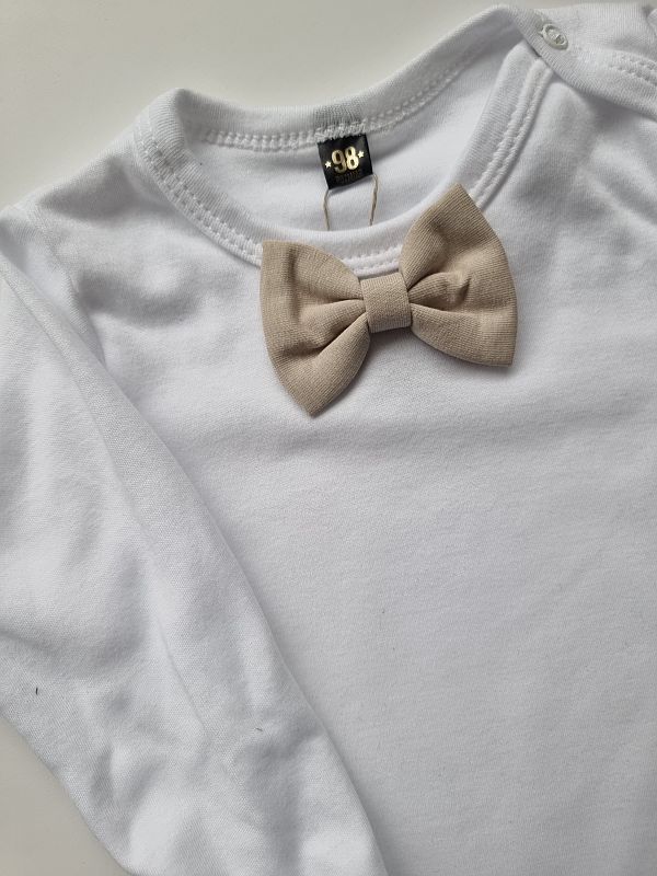 Body białe długi rękaw beżowa mucha rozmiar 98