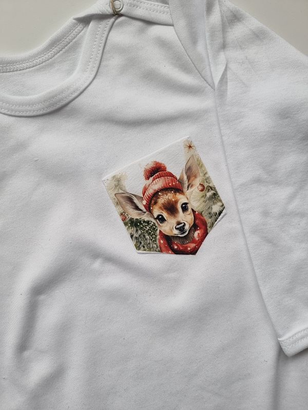 Body białe długi rękaw kieszonka sarenka rozmiar 98