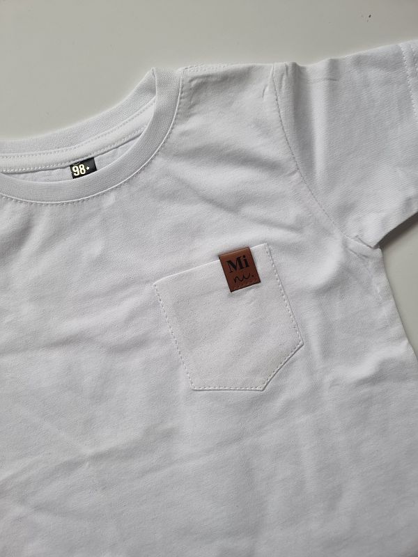 Koszulka biała krótki rękaw kieszonka mini rozmiar 98