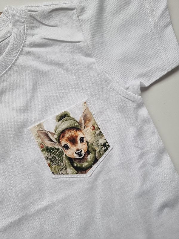 Koszulka biała krótki rękaw kieszonka sarenka rozmiar 92