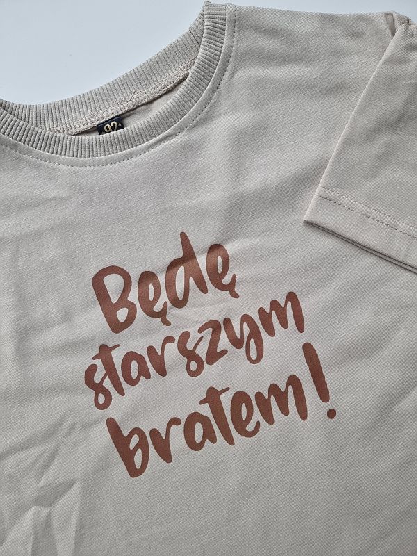 Koszulka beżowa krótki rękaw będę starszym bratem rozmiar 92