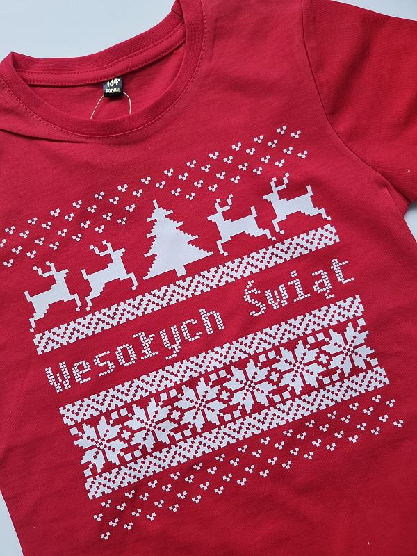 Koszulka czarwona krótki rękaw sweterek rozmiar 134