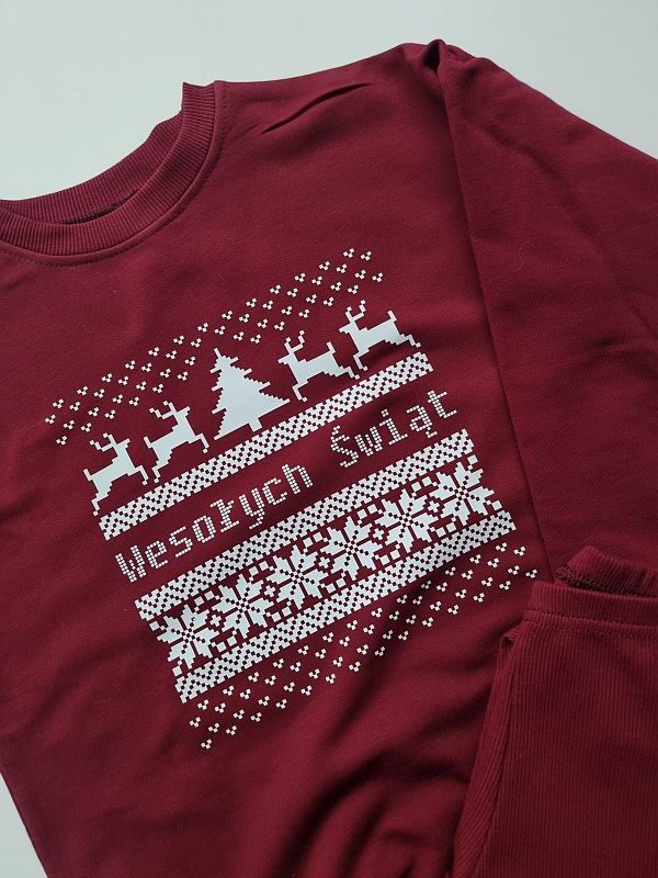 Komplet bordowy bluza + getry prążek sweterek rozmiar 128