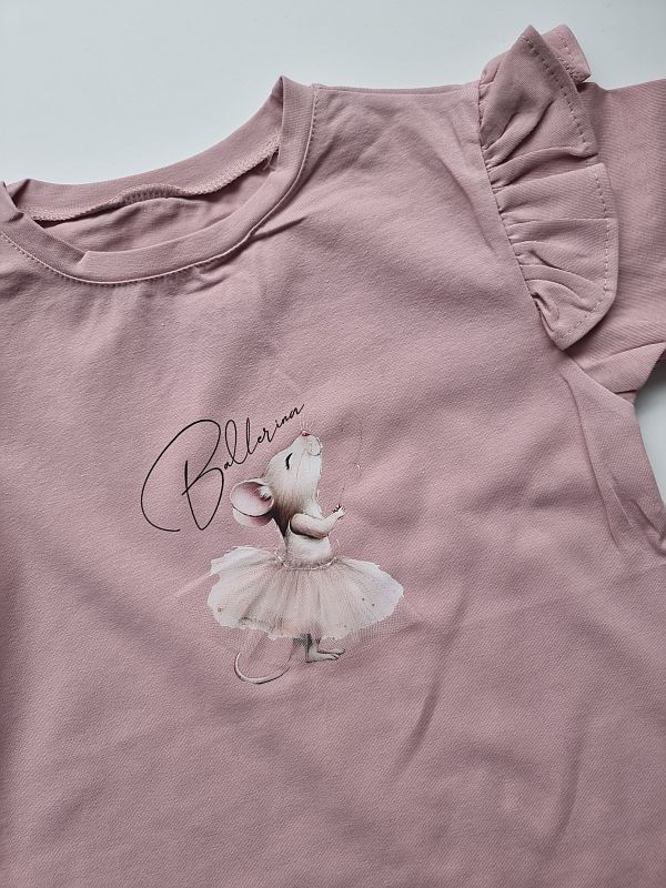 Koszulka brudny róż krótki rękaw myszka ballerina rozmiar 128