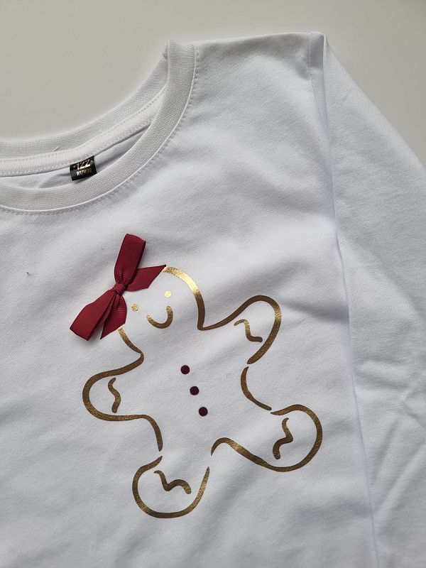 Koszulka biała długi rękaw złoty pierniczek rozmiar 122