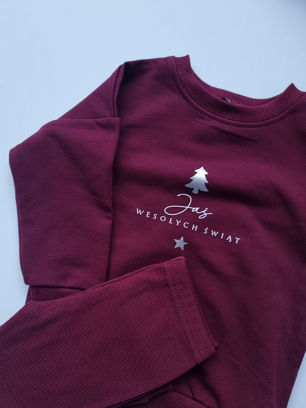 Komplet bordowy bluza + getry prążek wesołych świąt Jaś rozmiar 86