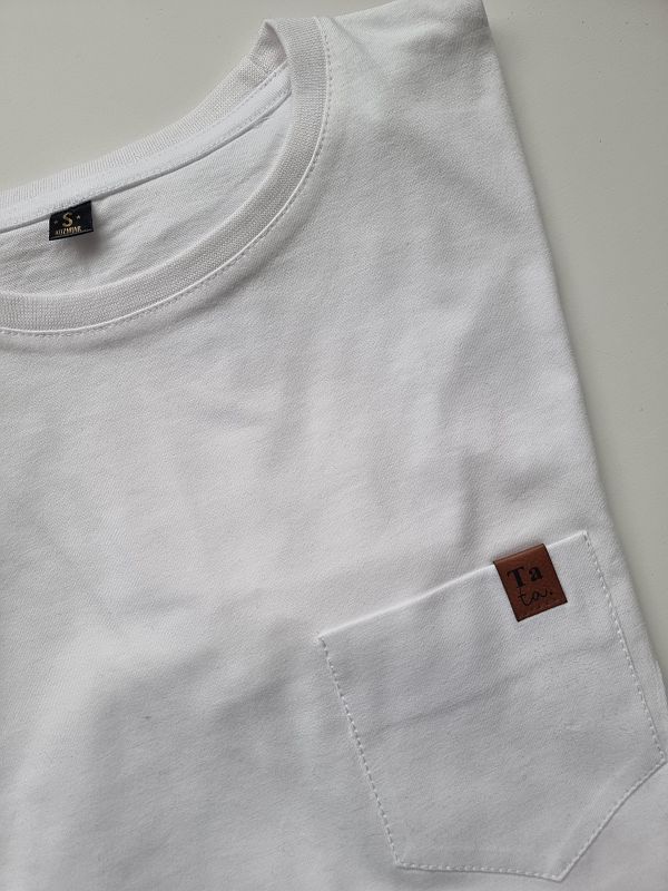 Koszulka męska slim biała kieszonka tata rozmiar S