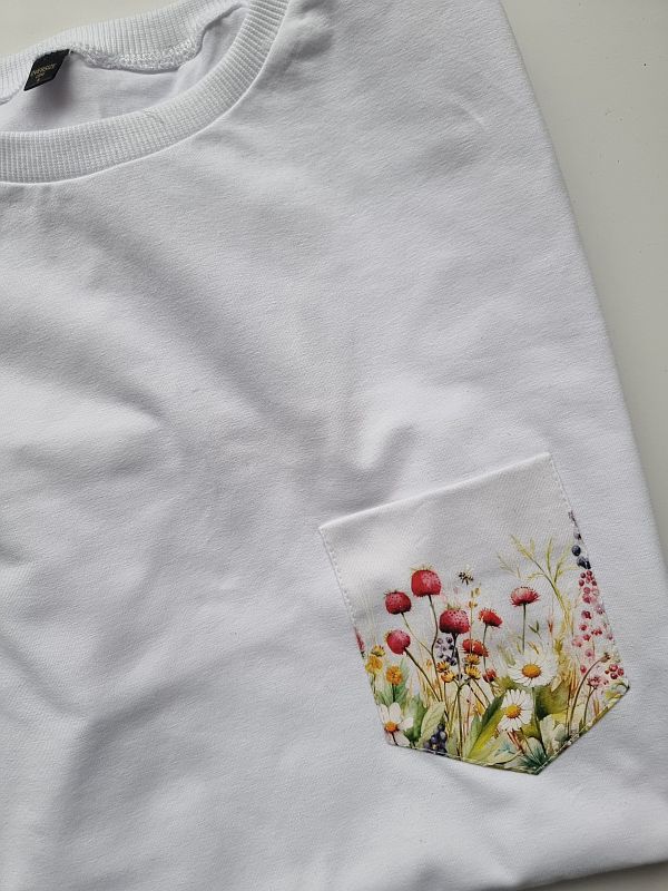 Koszulka damska biała kieszonka łąka rozmiar oversize long